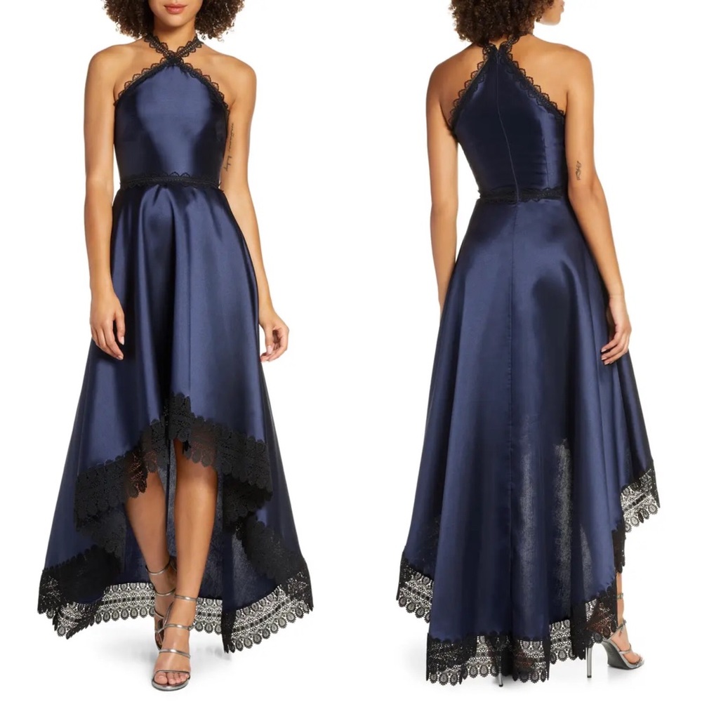 Monique Lhuillier ML High Low Mikado Gown Navy 14